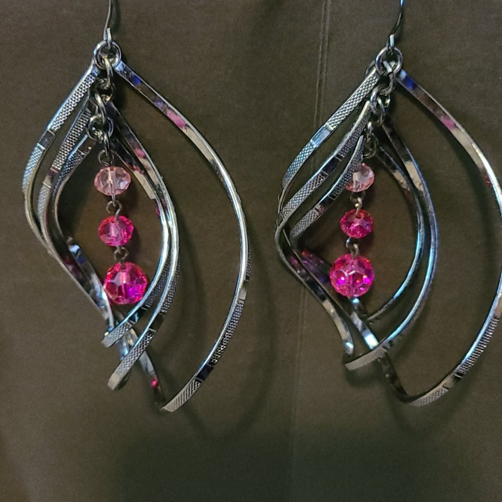 Pink & Silver Colored Dangle Earrings